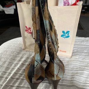 Multicolored lace up side zipper boot